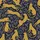 Women's Satin Pajama Set: Golden Ochre Leopard Poses - Navy Blue Short Sleeve Lapel Top & Shorts Satin Pajamas Set - 4