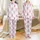 Whimsical Dreamer's Pastel Piglets Flying, Donut Munching, Sleeping & Heart Pattern Fashion Garment Satin Pajamas Set - 1