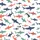 Shark Aficionados' Muted Teal Slate Blue Coral Red Flat Graphic Shark Species Pattern Satin Pajamas Set - 4