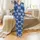 Women's Comfy Elephant Pajamas: Folk Art Indigo Celestial Sky Blue Print Satin Pajamas Set - 2