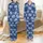 Women's Comfy Elephant Pajamas: Folk Art Indigo Celestial Sky Blue Print Satin Pajamas Set - 1