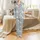Llama Lover's Sleep Set: Whimsical Cartoon Llamas & Cacti Desert Pattern - Periwinkle Gray Pajamas Satin Pajamas Set - 2