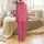 Women's Erica Linen Sleep Set: Fuchsia Organic Botanical Pattern with Mustard & Rose Accents Satin Pajamas Set - 3