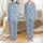 Elegant Rose Blossom Leaf Calligraphic Swirls Dusty Blue White Pink Design Satin Pajamas Set - 1