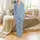 Elegant Rose Blossom Leaf Calligraphic Swirls Dusty Blue White Pink Design Satin Pajamas Set - 2