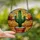 Desert Art Lovers' Stained Glass Saguaro Cactus Mosaic Vivid Green Terracotta Jewel Tone Design Stained Glass Suncatcher - 2