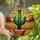 Desert Art Lovers' Stained Glass Saguaro Cactus Mosaic Vivid Green Terracotta Jewel Tone Design Stained Glass Suncatcher - 1