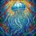 Ocean Lovers' Vibrant Tiffany Style Stained Glass Jellyfish Ocean Mosaic Deep Blue Aqua Gold Stained Glass Suncatcher - 7