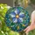 Art Lovers' Detailed Stained Glass Floral Mosaic Blue Petals Golden Center Intricate Patterns Stained Glass Suncatcher - 2
