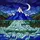 Nature Enthusiast's Intricate Tiffany Stained Glass Mountainscape Crescent Moon Deep Blue Aqua Mosaic Stained Glass Suncatcher - 5