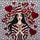 Art Aficionados' Stained Glass Evocative Woman Conical Hat Heart Balloons Deep Red White Mosaic Stained Glass Suncatcher - 5