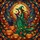 Fantasy Art Lovers' Tiffany Stained Glass Witch Emerald Gown Jack-o'-Lantern Autumn Magic Stained Glass Suncatcher - 5