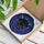 Dark Art Enthusiasts' Stained Glass Snarling Black Cat Red Eyes Indigo Blue Geometric Mosaic Pattern Stained Glass Suncatcher - 3