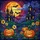 Halloween Enthusiasts' Vibrant Stained Glass Jack-O'-Lantern Haunted Village Orange Purple Jewel Tones Stained Glass Suncatcher - 5