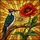 Nature Art Lovers' Vibrant Tiffany Style Stained Glass Red Woodpecker Poppy Amber Sunburst Mosaic Stained Glass Suncatcher - 5