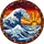 Ocean Lovers' Hokusai-Inspired Stained Glass Wave Sunset Art, Turbulent Blue Orange Red Tones Stained Glass Suncatcher - 5
