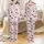 Cat Lovers' Whimsical Hand-Drawn Cartoon Cats Flat Pattern, Light Bubblegum Pink with Navy, Pale Peach, Light Blue-Grey Accents Satin Pajamas Set - 1