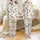 Cat Lovers' Seamless Illustrative Cats Pattern Warm Brown Tan Grey Black White Calico Tortoiseshell Bow Ties Cream Satin Pajamas Set - 1