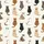 Cat Lovers' Seamless Illustrative Cats Pattern Warm Brown Tan Grey Black White Calico Tortoiseshell Bow Ties Cream Satin Pajamas Set - 4