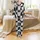 Cat Lovers' Black & White Minimalist Cartoon Cat Face Dense Seamless All-Over Print Satin Pajamas Set - 2