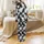 Cat Lovers' Black & White Minimalist Cartoon Cat Face Dense Seamless All-Over Print Satin Pajamas Set - 3