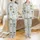Cat Lovers' Whimsical Pastel Blue Feline Teacup & Succulent Repeat Pattern Satin Pajamas Set - 1