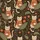 Vintage Style Cat Lovers' Seamless Vintage Botanical Tabby Cat & Autumn Floral Pattern in Muted Olive, Burnt Orange, Dark Brown Satin Pajamas Set - 4