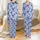 Women's Hand-Drawn Vintage Chintz Sapphire Azure Blue Rose Peony Leafy Botanical Pattern Satin Pajamas Set - 1