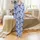 Women's Hand-Drawn Vintage Chintz Sapphire Azure Blue Rose Peony Leafy Botanical Pattern Satin Pajamas Set - 2
