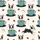 Boston Terrier Lover Loungewear: Playful Coffee Dog Seamless Pattern - Black & White, Teal & Cream Art Satin Pajamas Set - 4