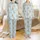 Sleeping Boy Bear on Moon Digital Embroidery Design - Blue Striped Pajamas, Stars, Clouds Satin Pajamas Set - 1