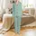 Unisex Vintage Sardine Sleep Set: Light Teal & Olive Fish Pattern Loungewear Satin Pajamas Set - 2