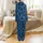 Celestial Cat Lovers' Deep Cerulean Blue Whimsical Black Cat Moon Starburst Pattern Satin Pajamas Set - 3