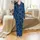 Celestial Cat Lovers' Deep Cerulean Blue Whimsical Black Cat Moon Starburst Pattern Satin Pajamas Set - 2
