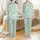 Cat Lovers' Whimsical Hand-Drawn White Cartoon Cats Light Mint Green Pattern Fish Bones Paw Prints Satin Pajamas Set - 1