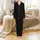 Cat Lovers' Minimalist White Outline Playful Cats Paw Prints Black Pattern Satin Pajamas Set - 2