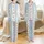 Pastel Dreamers' Whimsical Hand-Drawn Sleeping Cats Pink Bows Blue Flowers Cupcakes Soft Pastel Blue Off-White Knit Bands Satin Pajamas Set - 1