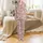 Cow Lovers' Whimsical Illustrative Holstein Cow Faces & Muted Floral Pattern on Soft Dusty Rose Satin Pajamas Set - 2