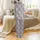 Whimsical Animal Lovers' Heather Grey Hand-Drawn Fluffy Highland Cow Flower Crown Fuchsia Pink Red Pattern Satin Pajamas Set - 3
