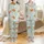 Baby Animal Lovers' Whimsical Illustrative Sleeping Baby Animals Pale Sage Green Pattern: Cow, Bear, Lamb, Bunny in Blue Checkered Pajamas Satin Pajamas Set - 1