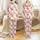 Whimsical Animal Lovers' Fluffy Baby Highland Cow Pink Floral Cream Illustration Satin Pajamas Set - 1