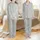 Whimsical Cat Lovers' Pastel Celestial Cats Moon Stars Planets Soft Grey Pattern Satin Pajamas Set - 1