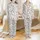 Cat Lovers' Whimsical Pink Crown Cartoon Cats, Soft Pink Rose Blossom, Sage Green, Pastel Blue Pattern Satin Pajamas Set - 1