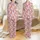 Women's Cheerful Pastel Pink White Cartoon Bunny Purple Yellow Flower Orange Heart Illustrative Pattern Satin Pajamas Set - 1