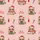 Holiday Lover's Pastel Pink Critters with Santa Hats, Gift Boxes & Candy Canes Fabric Print Satin Pajamas Set - 4