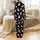 Highland Cow Fans' Black and White Illustrative Stencil Style Seamless Repeating Pattern of Cute Highland Cows with Flower Crowns Satin Pajamas Set - 3