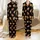 Highland Cow Lovers' Whimsical Scattered Baby Highland Cows Golden Brown Reddish-Brown Leopard Print Bows Black Background Satin Pajamas Set - 1
