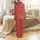 Funny Exhausted Mood: Humorous Yawning Highland Cow Pattern, Red Background, 'I'M TO DARN TIRED' Text Satin Pajamas Set - 3