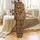 Highland Cow Lovers' Stylized Cute Light Tan Caramel Reddish-Brown Highland Cow Heads Leopard Print Bows Black Pattern Satin Pajamas Set - 3
