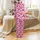 Sweet Style Adorers' Soft Bubblegum Pink All-Over Fuchsia Abstract Strawberry Cow Illustrative Pattern Satin Pajamas Set - 3